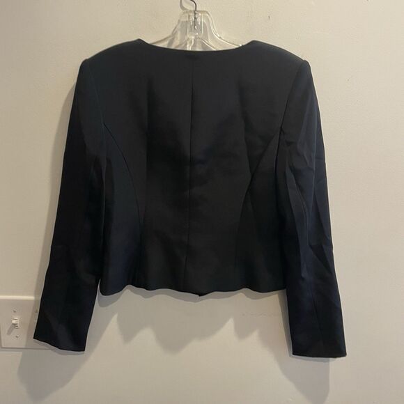 Willa Han 100% Silk Black Square Neck Blazer Jacket 8 Luxury Old Money Classic - Picture 5 of 7